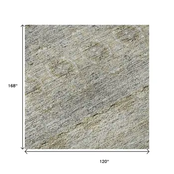 10' X 14' Silver Beige And Ivory Floral Medallion Washable Area Rug With UV Protection