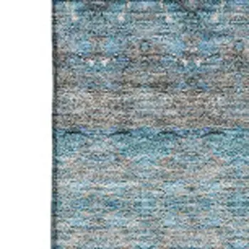 9' X 12' Teal Gray And Ivory Floral Medallion Washable Area Rug With UV Protection