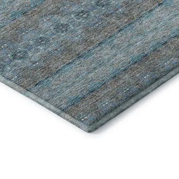 10' X 14' Teal Gray And Ivory Floral Medallion Washable Area Rug With UV Protection