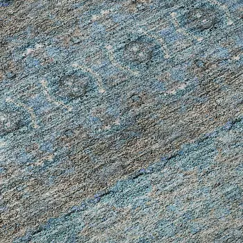 10' X 14' Teal Gray And Ivory Floral Medallion Washable Area Rug With UV Protection