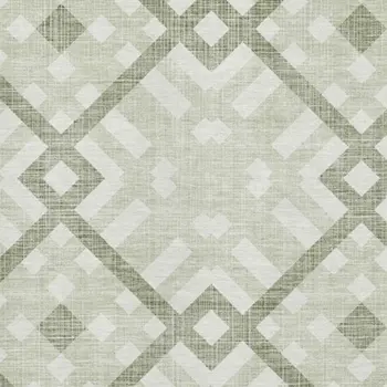 5' X 8' Artichoke Green And Ivory Geometric Washable Area Rug With UV Protection
