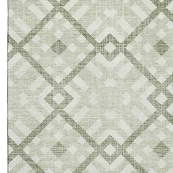8' X 10' Artichoke Green And Ivory Geometric Washable Area Rug With UV Protection