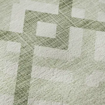 9' X 12' Artichoke Green And Ivory Geometric Washable Area Rug With UV Protection