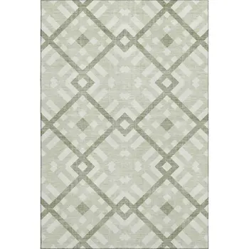 10' X 14' Artichoke Green And Ivory Geometric Washable Area Rug With UV Protection