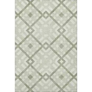 10' X 14' Artichoke Green And Ivory Geometric Washable Area Rug With UV Protection