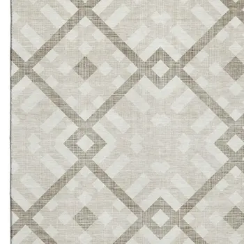 3' X 5' Beige And Ivory Geometric Washable Area Rug With UV Protection