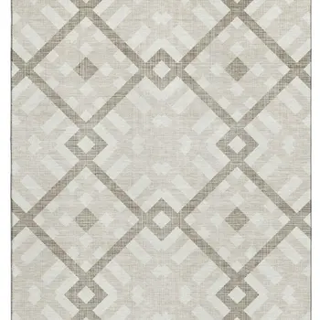 3' X 5' Beige And Ivory Geometric Washable Area Rug With UV Protection