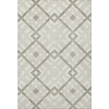 8' X 10' Beige And Ivory Geometric Washable Area Rug With UV Protection