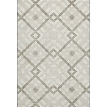 9' X 12' Beige And Ivory Geometric Washable Area Rug With UV Protection