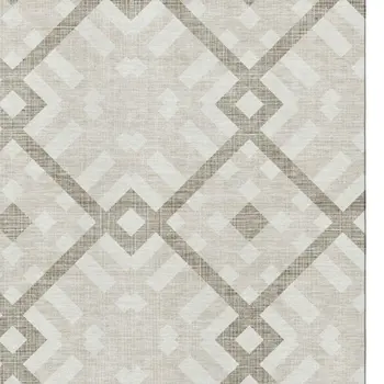 10' X 14' Beige And Ivory Geometric Washable Area Rug With UV Protection