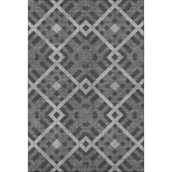 3' X 5' Charcoal And Ivory Geometric Washable Area Rug With UV Protection