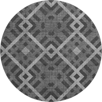 8' Charcoal And Ivory Geometric Washable Round Rug With UV Protection
