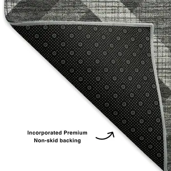 8' Charcoal And Ivory Geometric Washable Round Rug With UV Protection