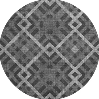 8' Charcoal And Ivory Geometric Washable Round Rug With UV Protection