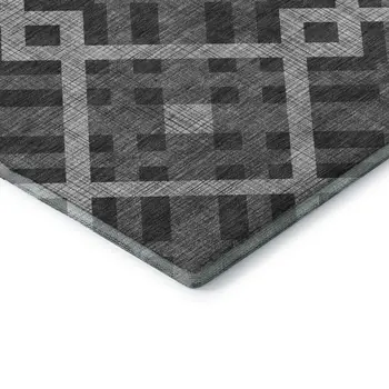 8' X 10' Charcoal And Ivory Geometric Washable Area Rug With UV Protection