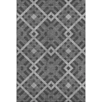9' X 12' Charcoal And Ivory Geometric Washable Area Rug With UV Protection
