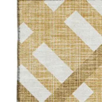 3' X 5' Gold And Ivory Geometric Washable Area Rug With UV Protection