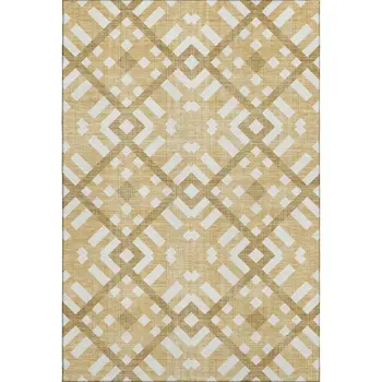 5' X 8' Gold And Ivory Geometric Washable Area Rug With UV Protection