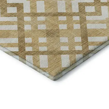5' X 8' Gold And Ivory Geometric Washable Area Rug With UV Protection