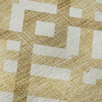 8' X 10' Gold And Ivory Geometric Washable Area Rug With UV Protection