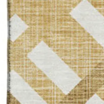 8' X 10' Gold And Ivory Geometric Washable Area Rug With UV Protection