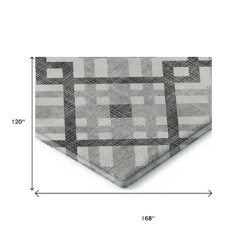 10' X 14' Gray And Ivory Geometric Washable Area Rug With UV Protection