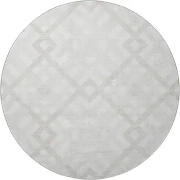 8' Ivory And Beige Geometric Washable Round Rug With UV Protection