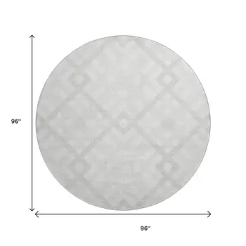 8' Ivory And Beige Geometric Washable Round Rug With UV Protection