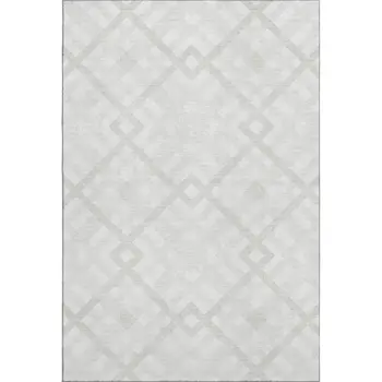 9' X 12' Ivory And Beige Geometric Washable Area Rug With UV Protection