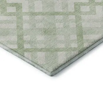 3' X 5' Mint Green And Ivory Geometric Washable Area Rug With UV Protection