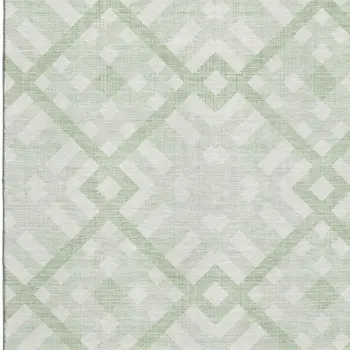 3' X 5' Mint Green And Ivory Geometric Washable Area Rug With UV Protection