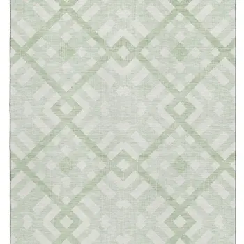 3' X 5' Mint Green And Ivory Geometric Washable Area Rug With UV Protection