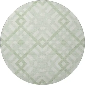 8' Mint Green And Ivory Geometric Washable Round Rug With UV Protection