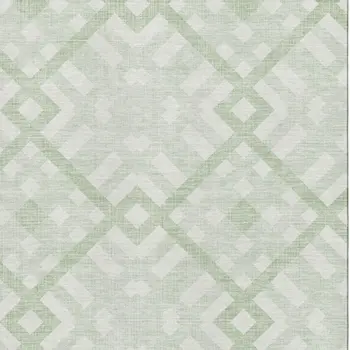 8' X 10' Mint Green And Ivory Geometric Washable Area Rug With UV Protection