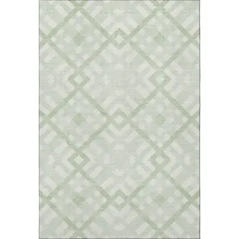 8' X 10' Mint Green And Ivory Geometric Washable Area Rug With UV Protection