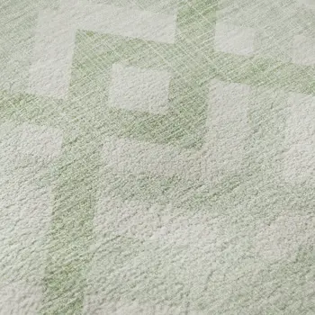 9' X 12' Mint Green And Ivory Geometric Washable Area Rug With UV Protection