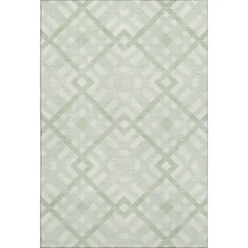 10' X 14' Mint Green And Ivory Geometric Washable Area Rug With UV Protection