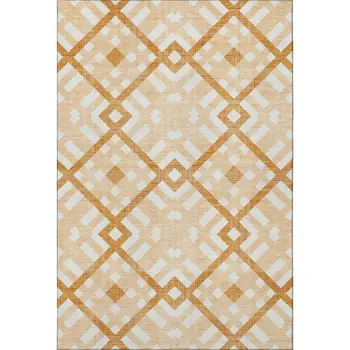 5' X 8' Peach And Ivory Geometric Washable Area Rug With UV Protection