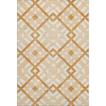 9' X 12' Peach And Ivory Geometric Washable Area Rug With UV Protection