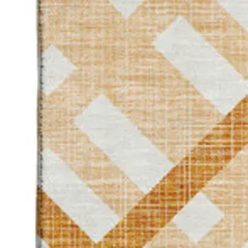 10' X 14' Peach And Ivory Geometric Washable Area Rug With UV Protection