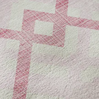5' X 8' Pink And Ivory Geometric Washable Area Rug With UV Protection