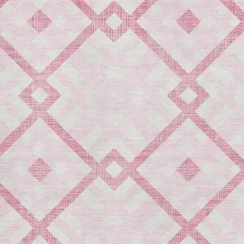 5' X 8' Pink And Ivory Geometric Washable Area Rug With UV Protection