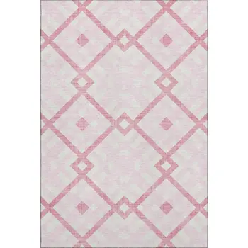 8' X 10' Pink And Ivory Geometric Washable Area Rug With UV Protection