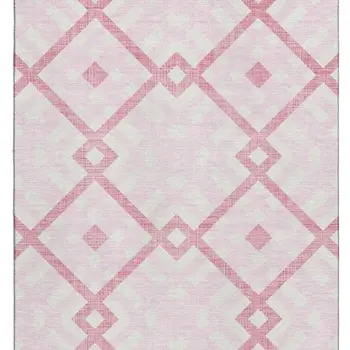 8' X 10' Pink And Ivory Geometric Washable Area Rug With UV Protection