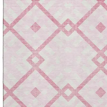 10' X 14' Pink And Ivory Geometric Washable Area Rug With UV Protection
