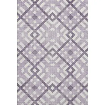 10' X 14' Purple And Ivory Geometric Washable Area Rug With UV Protection