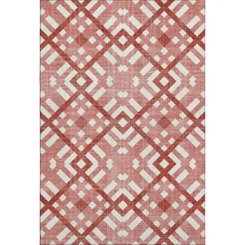 3' X 5' Red And Ivory Geometric Washable Area Rug With UV Protection