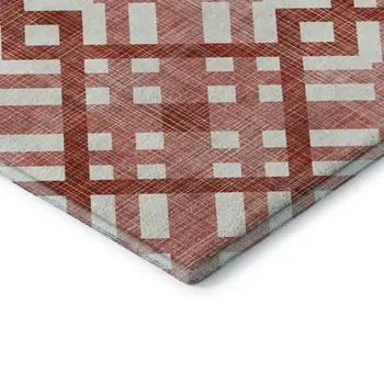 3' X 5' Red And Ivory Geometric Washable Area Rug With UV Protection