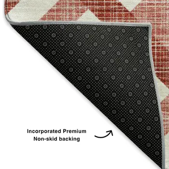 9' X 12' Red And Ivory Geometric Washable Area Rug With UV Protection