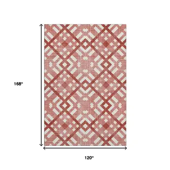 10' X 14' Red And Ivory Geometric Washable Area Rug With UV Protection